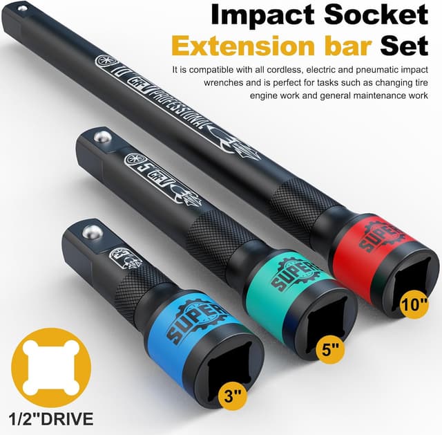 Thumbnail 1 de KIRXST 1/2" Impact Extension Bar Set 3pc 75/125/250mm