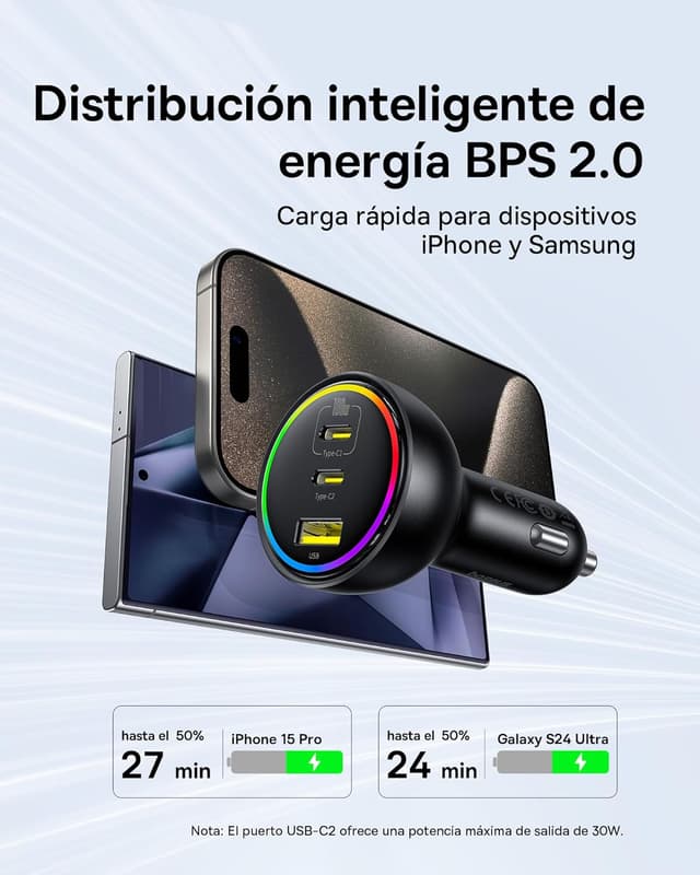 Detalle 2 de Baseus 152.5W Cargador Coche 3 Puertos