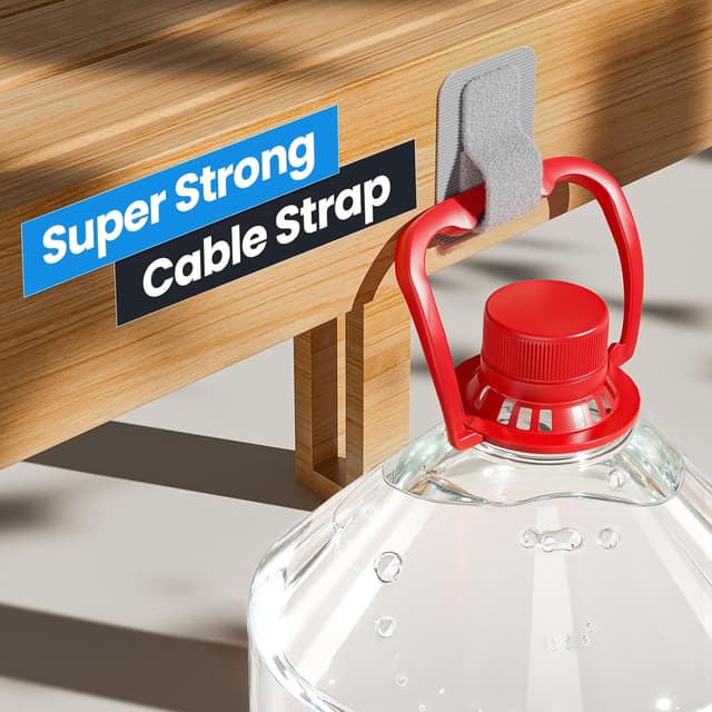 Detalle de Kabelmanagement unter dem Schreibtisch – 20 Paar selbstklebende Kabelhalter mit verstellbarem Kabelbinder, grau