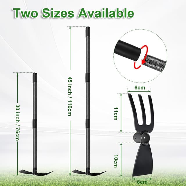 Detalle de Harrms Gartenhacke mit Stiel (116 cm) – Multifunktionale Doppelhacke mit 3 Zinken aus Metall
