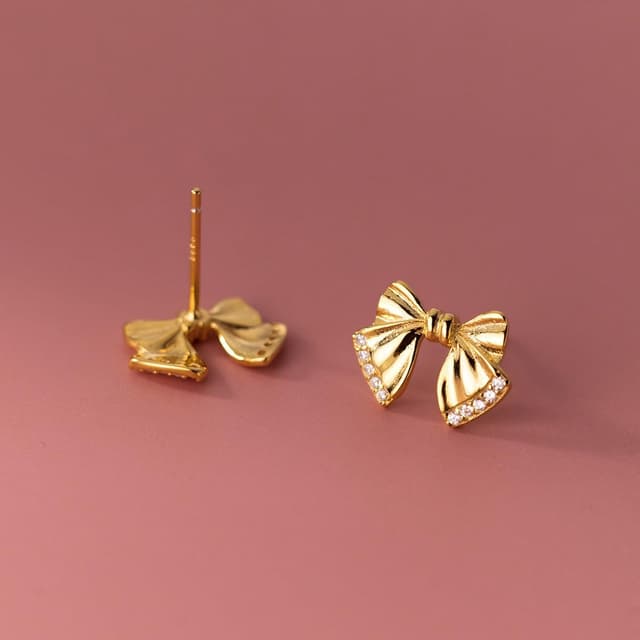 Detalle 2 de SLUYNZ Solid 925 Sterling Silber CZ Schleifen-Ohrstecker (Bowknot) für Damen