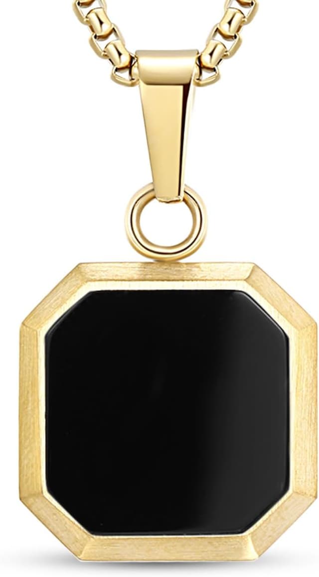 Detalle de TUNGSTORY Edelstahl vergoldete Halskette mit schwarzem Onyx (45 + 6 cm) – minimalistisch, Unisex