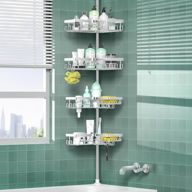 Thumbnail 6 de Cooeco Corner Shower Caddy with 4 Baskets (height adjustable telescopic pole, no-drill, rustproof)