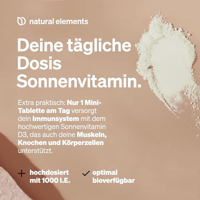 Thumbnail 2 de natural elements Vitamin D3 1000 IE – 365 Tabletten im Jahresvorrat