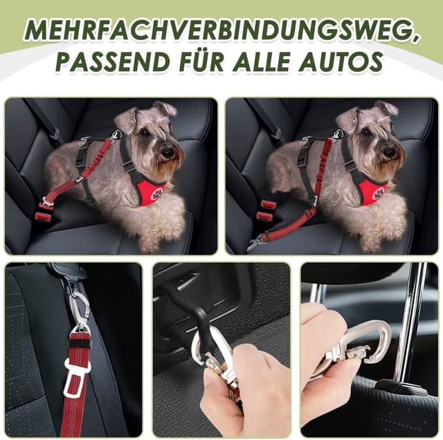 Detalle de SlowTon Hundegeschirr mit Sicherheitsgurt für Auto (atmungsaktives Mesh) – inkl. Sicherheitsgurt mit 2 Karabinern