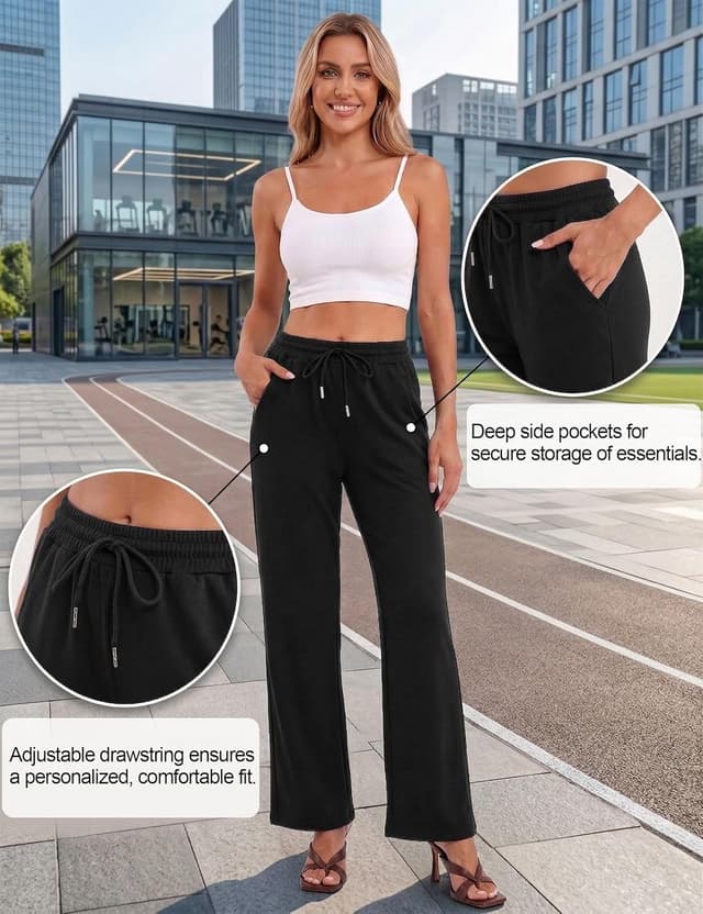 Detalle de Litherday Jogging femme en coton coupe ample : pantalon de sport à taille élastique