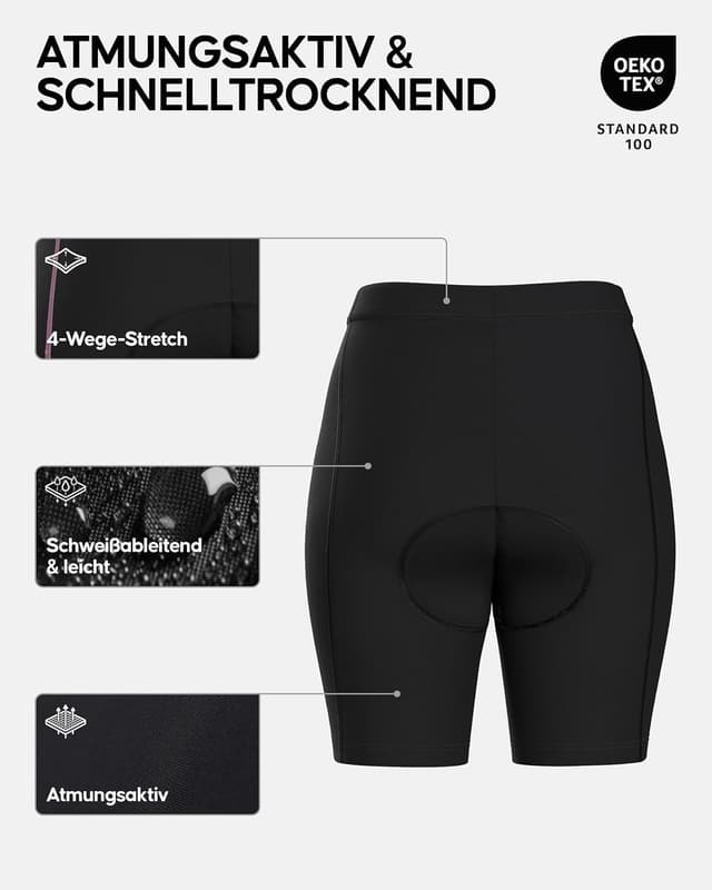Detalle de DANISH ENDURANCE Kurze Radlerhose für Damen mit 4D Sitzpolster und High-Waist-Schnitt