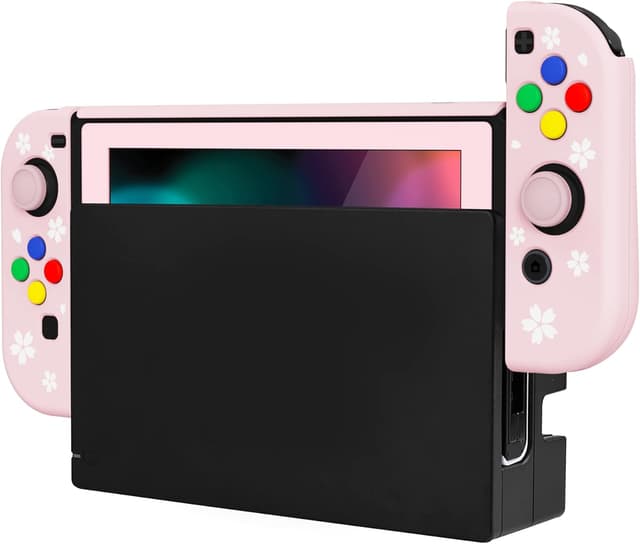 Detalle 2 de Playvital AlterGrips Dockable Protective Case for Nintendo Switch (Cherry Blossoms Petals) with screen protector and grip caps