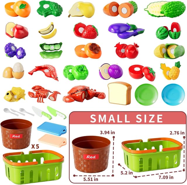 Detalle 2 de NIPLOOOW Play Food Set for Kids (35-Piece Cutting & Color Sorting Pretend Food)