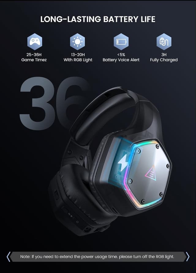 Thumbnail 6 de EKSA Wireless Gaming Headset für PS4/PS5/PC – 2,4G-USB, 7.1, ENC-Mikrofon und bis zu 36 Stunden Laufzeit
