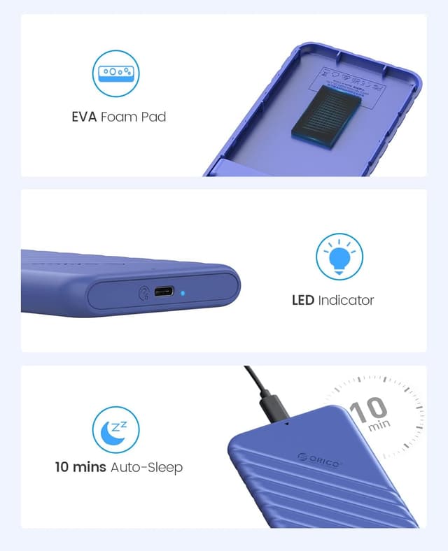 Thumbnail 6 de ORICO Boîtier disque dur 2,5" USB C 3.1 Gen 2 (Bleu, 25PW1-C) — SATA vers externe jusqu’à 6 Gbps, sans outils