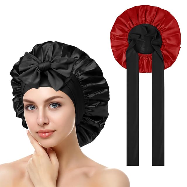 Detalle de ACWOO Seidenhaube zum Schlafen (doppelseitig, Satin) – Bonnet mit elastischem Band für Haare schützen