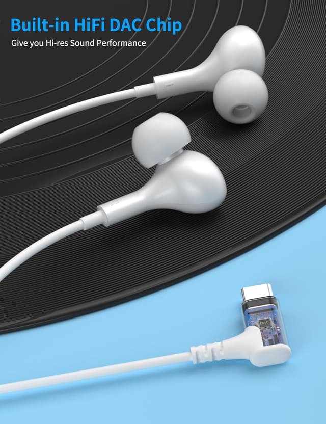 Detalle de ACOCBUY USB-C Wired In-Ear Headphones with Mic (Right-Angle, Magnetic) for Pixel, iPhone & Samsung