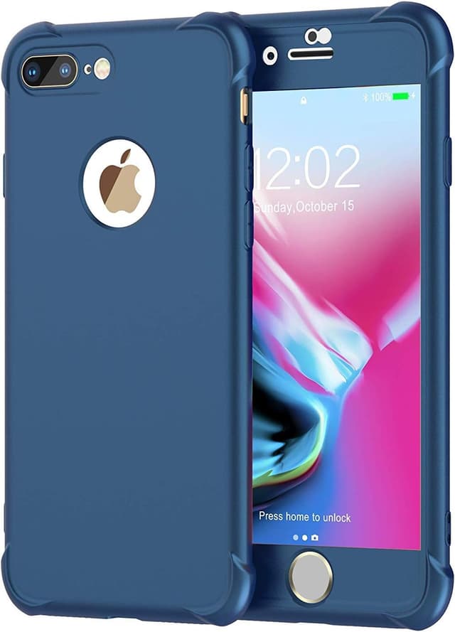 Detalle de ORETECH 360° Stoßfeste Hülle kompatibel mit iPhone 7 Plus / 8 Plus (5,5") inkl. 2× Displayschutzfolie – Blau