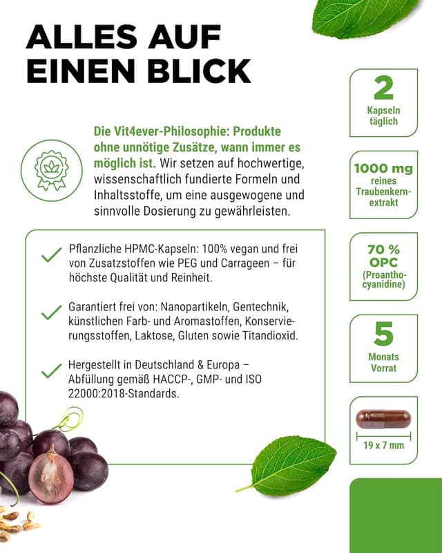 Detalle 2 de OPC Traubenkernextrakt – Hochdosiert 1000 mg pro Kapsel