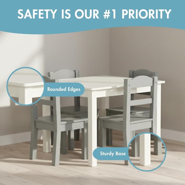 Detalle de Humble Crew Set tavolo quadrato e 4 sedie in legno per bambini (bianco/grigio)