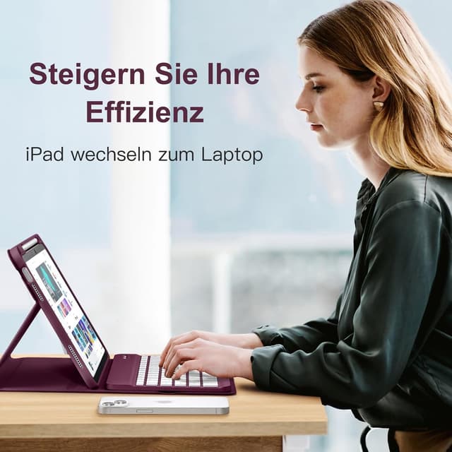 Thumbnail 6 de Vobafe Hülle mit abnehmbarer beleuchteter Tastatur für iPad A16 (11./10. Generation) – 7 Farben, Magnet & Stifthalter (Himbeere)