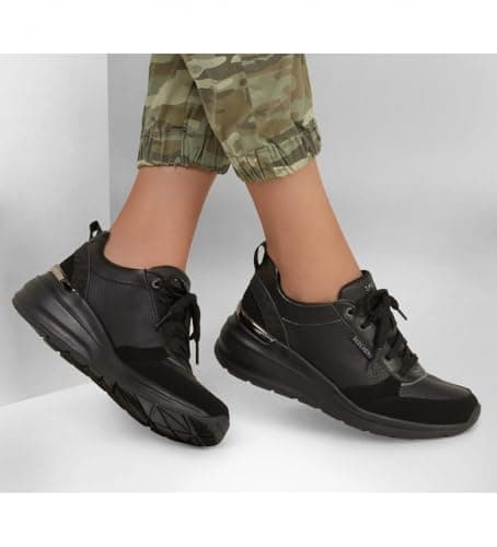 Detalle de Skechers Billion Subtle Spots para mujer (Black Dura Leather Black Leopard Trim) – zapatillas con cordones