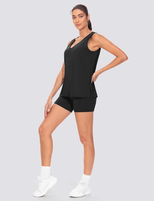 Detalle de THE GYM PEOPLE Débardeur extensible à col en V pour femme, séchage rapide et coupe ample