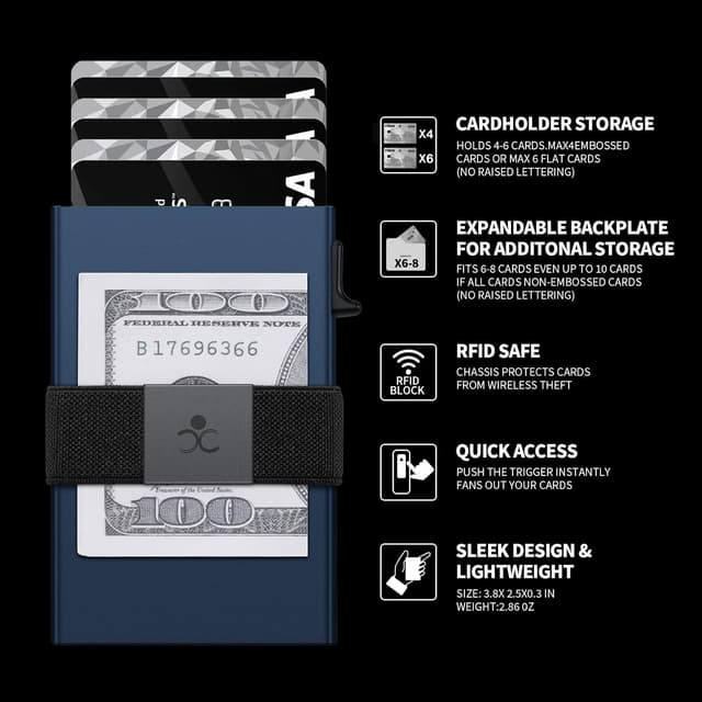 Thumbnail 6 de SEMORID Mens Wallet Slim Pop-Up Credit Card Holder with RFID Blocking and Cash Band