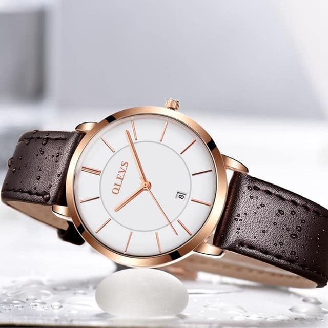 Detalle de OLEVS Ladies Quartz Watch – Minimalist ultra-thin design, leather strap, 30M waterproof & date