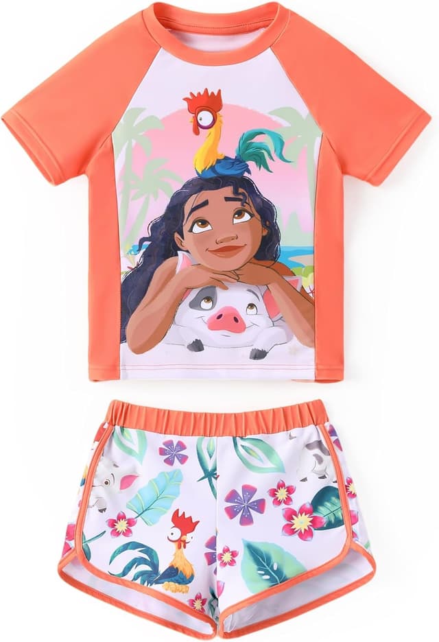 Detalle de Disney Frozen Elsa Girls’ Two-Piece UPF 50+ Rashguard Swim Set (Tankini + Swim Bottom)