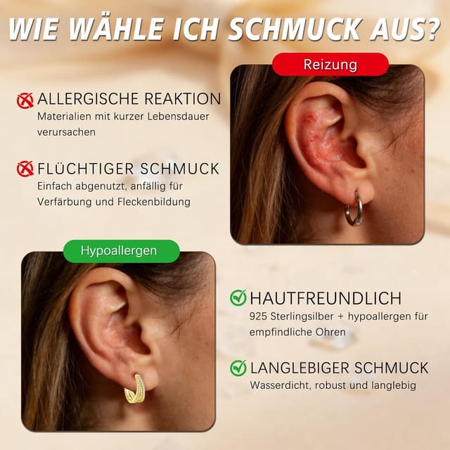 Thumbnail 5 de Cangall Creolen aus 925 Sterling Silber mit Cubic Zirkonia – kleine Huggie Doppel-Creolen