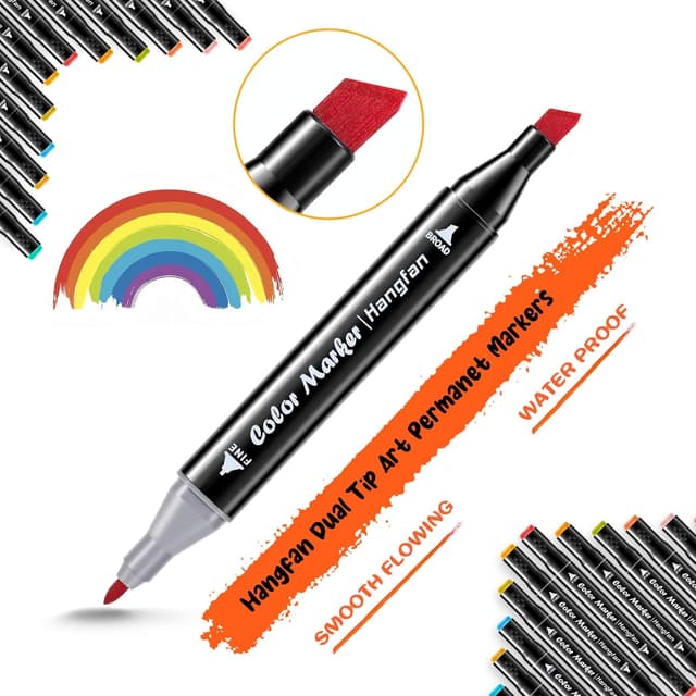 Detalle 2 de Hangfan 40 Colours Alcohol Markers (with 2 art outliners) – permanent dual-tip pens for colouring, manga and highlights