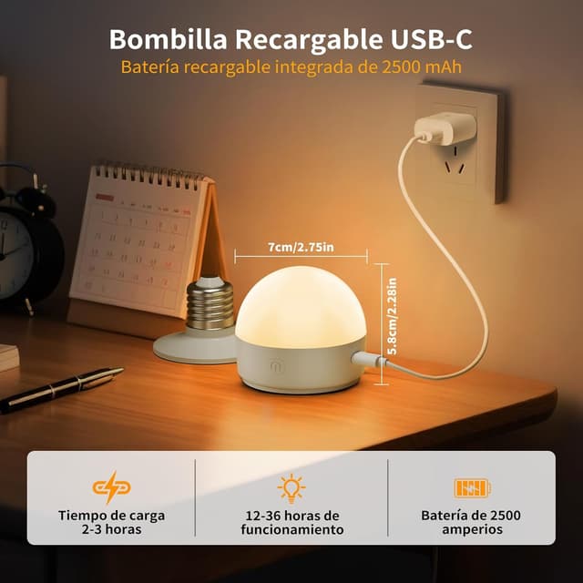 Thumbnail 3 de Suright Bombilla Recargable USB 2 Pack LED E27