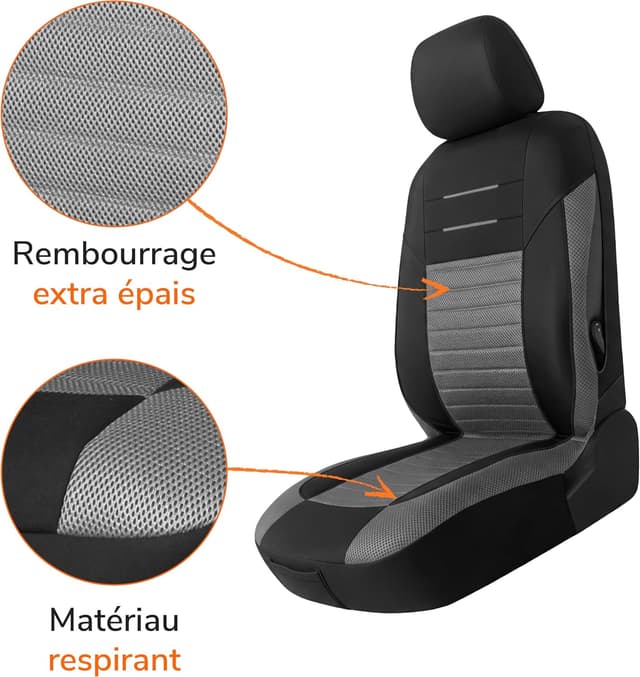 Detalle de upgrade4cars Housses de siège avant universelles gris (lot de 4) Version 2026