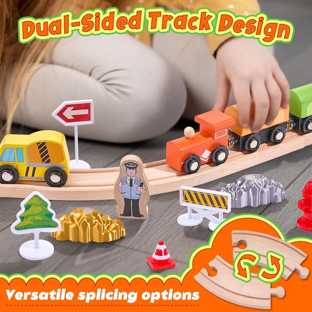 Thumbnail 4 de Wooden Train Set 102-Piece Expandable Track ๐