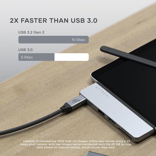 Detalle de Satechi USB-C Dual Hub 6-in-1 für Surface (USB4 100W, 40 Gbps) mit HDMI & SD/microSD
