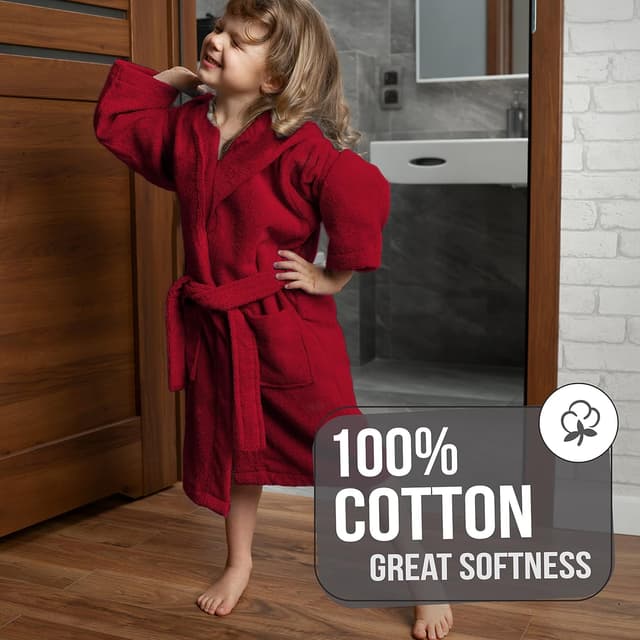 Detalle de Twinzen Kinderbademantel aus 100% Baumwolle mit Kapuze und Ohren (OEKO‑TEX®) – für Mädchen oder Jungen