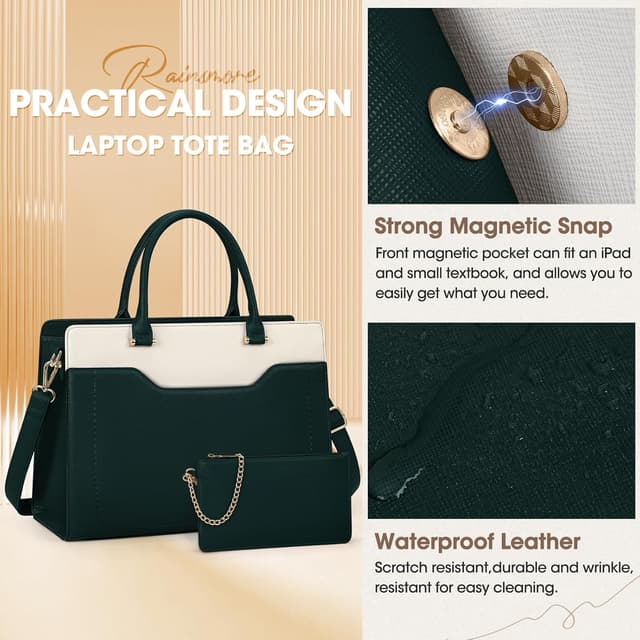 Thumbnail 6 de RAINSMORE waterproof leather-look laptop tote bag for women (15.6 inch) with detachable clutch