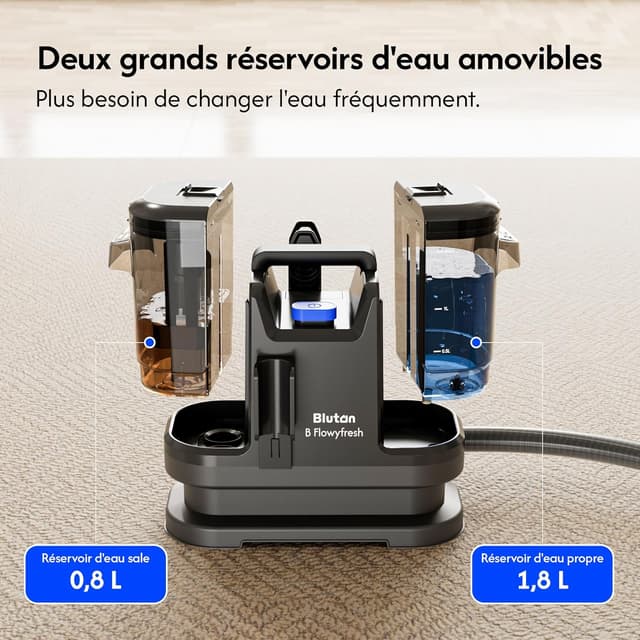 Detalle 2 de Blutan B Flowyfresh Waschsauger für Polster, Teppich, Fenster und Auto – Nass-Trockensauger mit 13 kPa und 1,8 l + 0,8 l Tanks