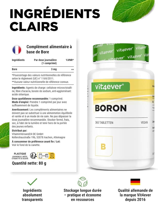 Detalle de Vit4ever Bore – 3 mg de bore pur en comprimés (365 comprimés) végan