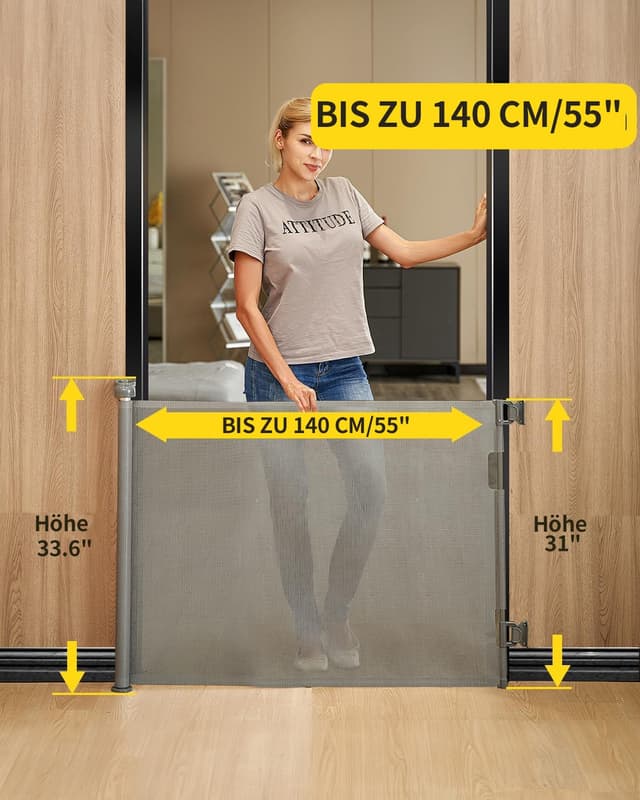 Detalle de Patywaga 2er-Set ausziehbares Treppenschutzgitter (0–140 cm) für innen & außen, inkl. Kindersicherung