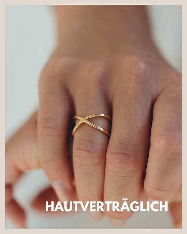 Detalle 2 de GD GOOD.designs verstellbarer X-Ring für Damen aus Edelstahl, silberfarben mit 18-Karat-Gold-Rosegold-Optik – inkl. Geschenkbox