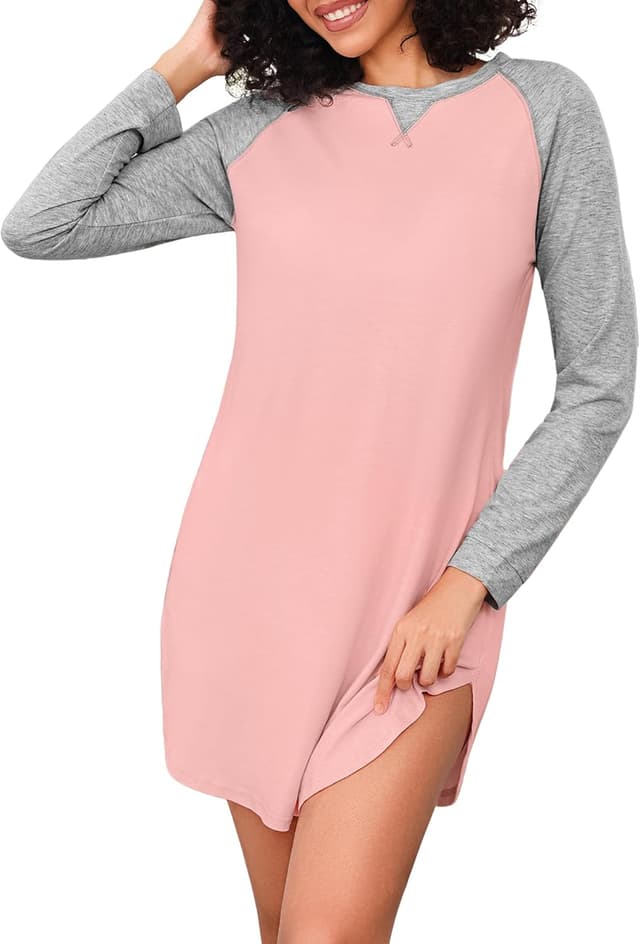 Detalle de Uniexcosm Chemise de nuit femme manches longues en coton doux (95% coton, 5% élasthanne)