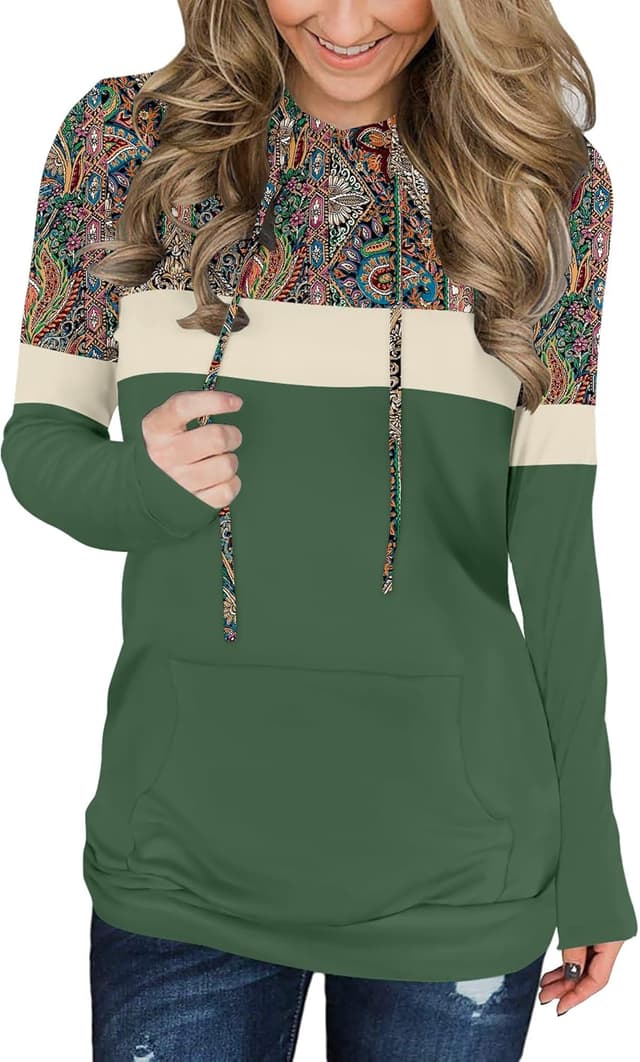 Detalle de KISSMODA Camo Leopard Print Pullover Hoodie for Women with Kangaroo Pocket