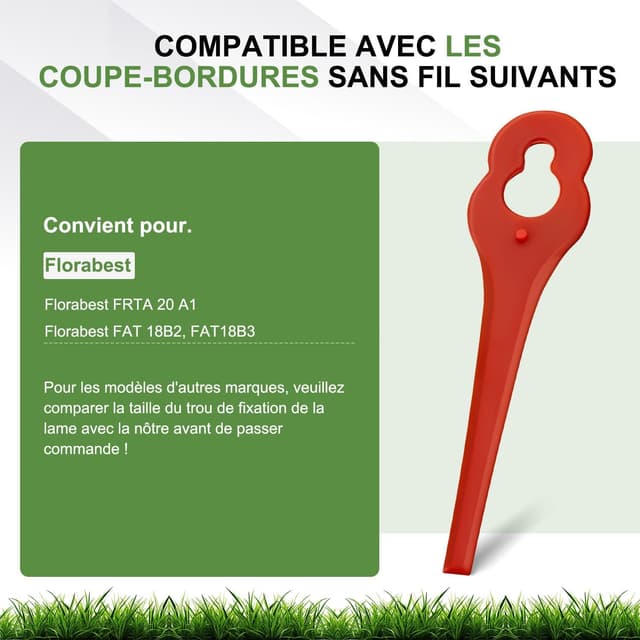 Detalle de EVEHAP lot de 100 lames PA6 pour tondeuses/ coupe-bordures compatibles Florabest (LIDL) FRTA 20 A1, FAT 18B2, FAT 18B3