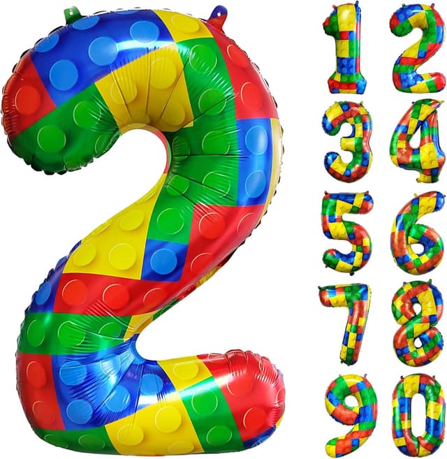 Detalle de CHANGZHONG 32 Inch Building Block Number 2 Foil Mylar Balloon (helium or air) for 2nd birthday