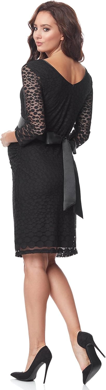 Detalle 2 de Be Mammy Robe Femme de grossesse en dentelle extensible avec ceinture satin
