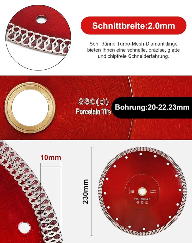 Detalle de Casaverde Diamantscheibe 230 mm für Stein, Beton, Granit und Ziegel (Nassschneiden)