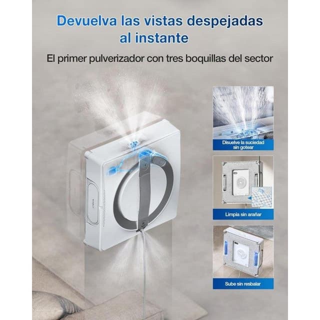 Detalle de Ecovacs Winbot W2 Pro Omni: robot limpiacristales con triple pulverizador y estación multifunción