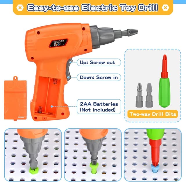 Detalle 2 de TI-TOO 3D-Spielzeug zum Auseinandernehmen: Kreativer Baukasten mit Bohrer, Schraubenzieher und Aufbewahrungsbox (151 Teile)