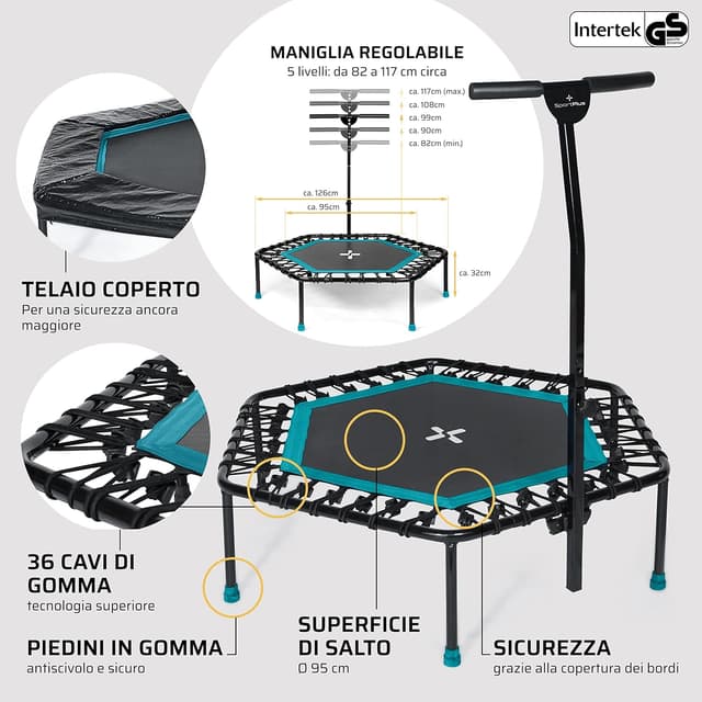 Detalle de SportPlus Trampolino fitness per jumping con sospensioni silenziose, portata fino a 130 kg