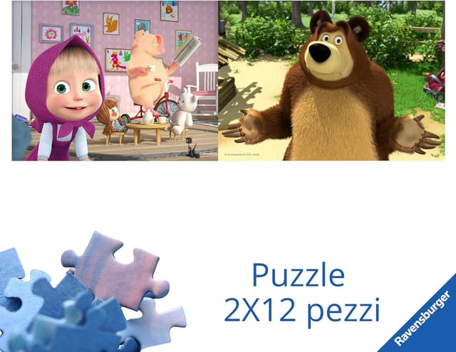 Detalle de Ravensburger Puzzle 2x12 Pezzi Masha e Orso, puzzle per bambini 3 anni (26x18 cm)