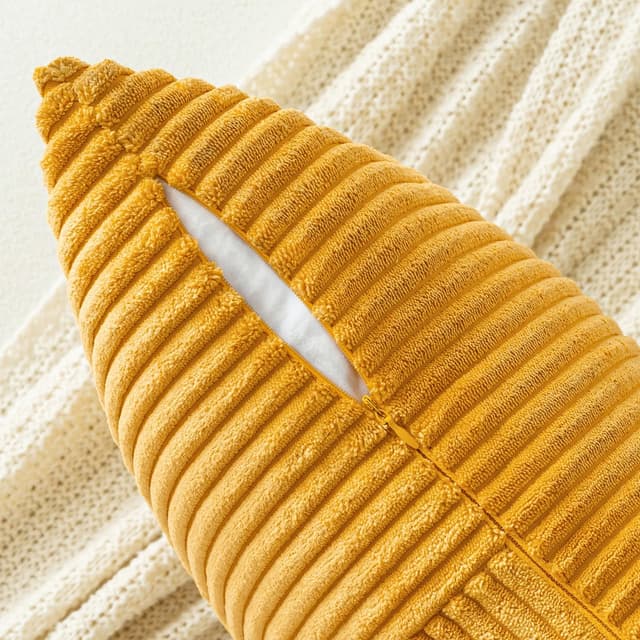 Detalle de MIULEE 2er Set Herbst Kissenbezug 30x50 cm in Gelb (Kord) – Patchwork-Design