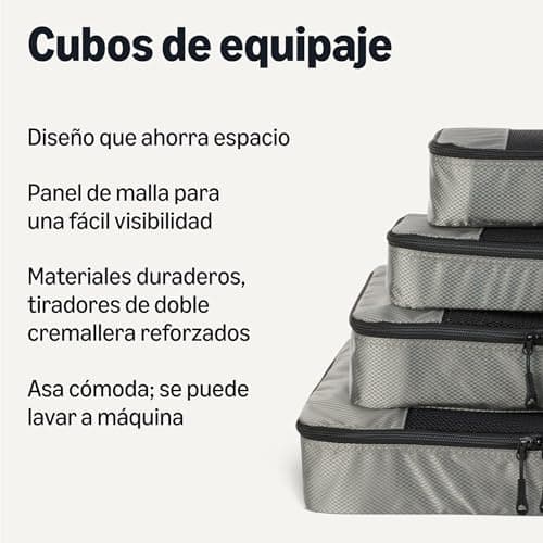Detalle 2 de Amazon Essentials juego de 4 cubos para viaje con doble cremallera y panel de malla (gris)